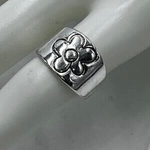 Sterling Silver 925 Swirly Daisy Flower Imprint Impression Ring 925‎ Sz 7.5